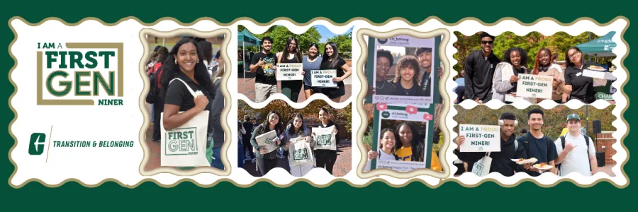 Niner students smiling at First-Gen events